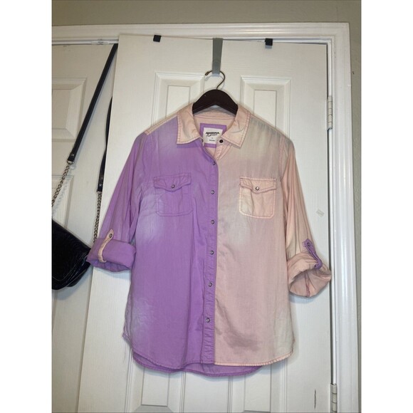 Arizona Jean Co. Pastel Ombre Button-Up Shirt Women’s L Pink Purple Y2K Soft - Picture 1 of 8